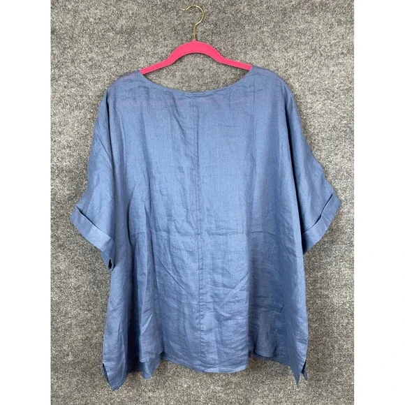 J. Jill Pure Jill Linen Top Women 3X Blue NEW Indigo Ink Short Sleeve 293041 - Picture 5 of 9